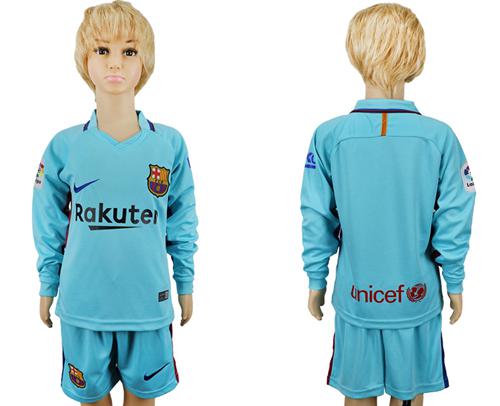 Barcelona Blank Away Long Sleeves Kid Soccer Club Jersey - Click Image to Close